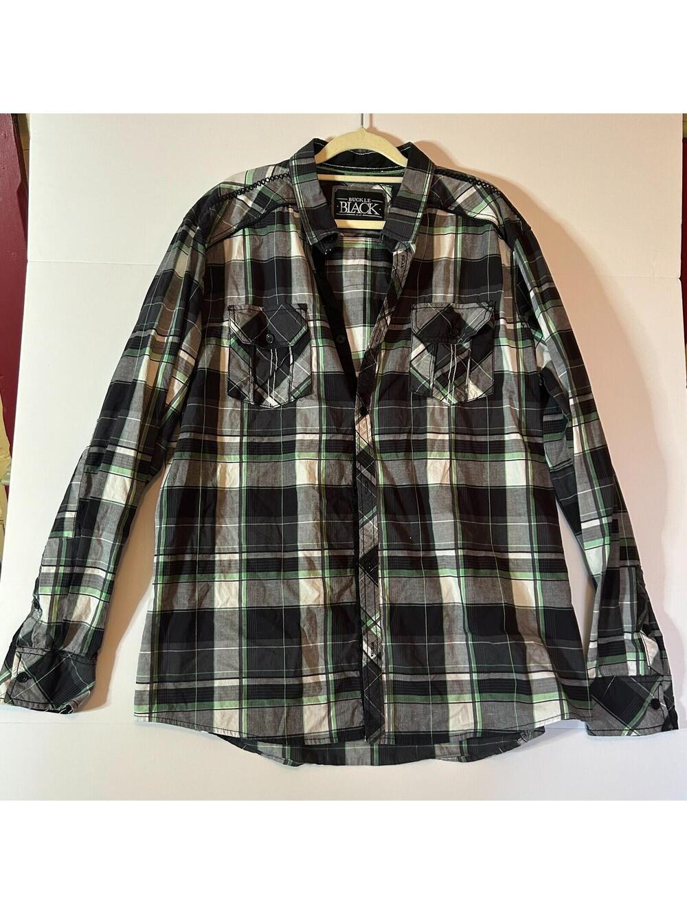 BUCKLE BLACK BUTTON UP SHIRT, LONG SLEEVE